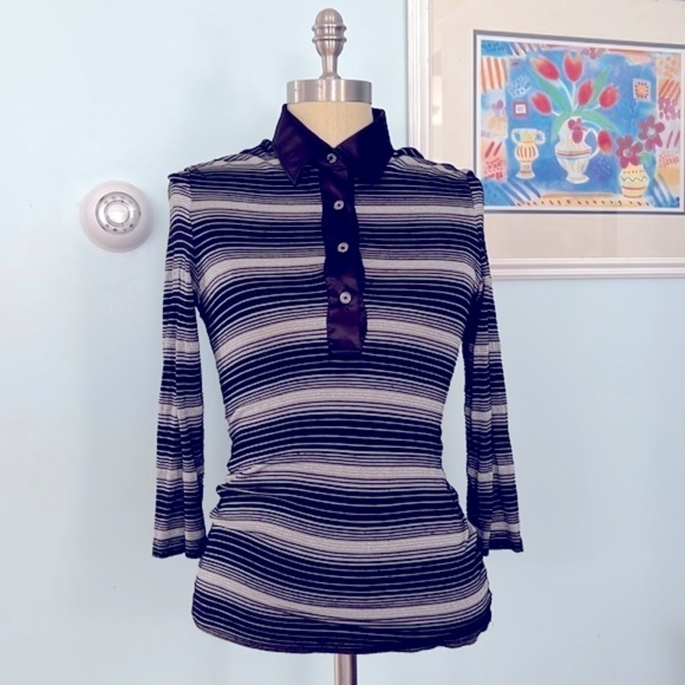 Bugatchi Women Button Striped Shirt Size M